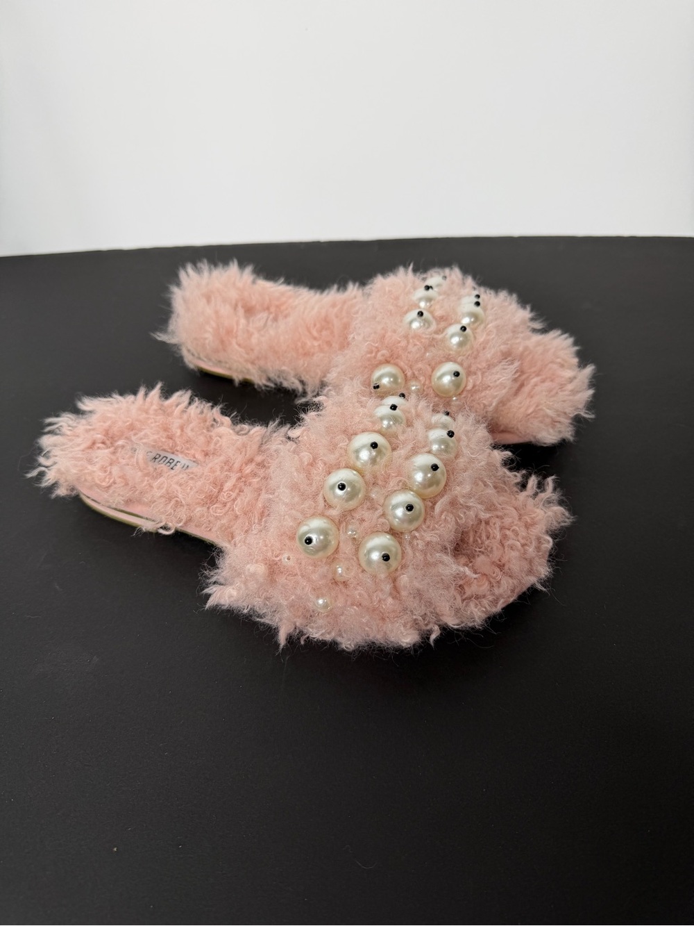 Cape Robbin Blush Pink Faux-Fur Pearl Slide Sandals